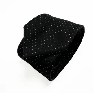 Natūralaus šilko juodas kaklaraištis su smulkiais baltais taškeliais, vyriškas kaklaraištis, juodas kaklaraištis